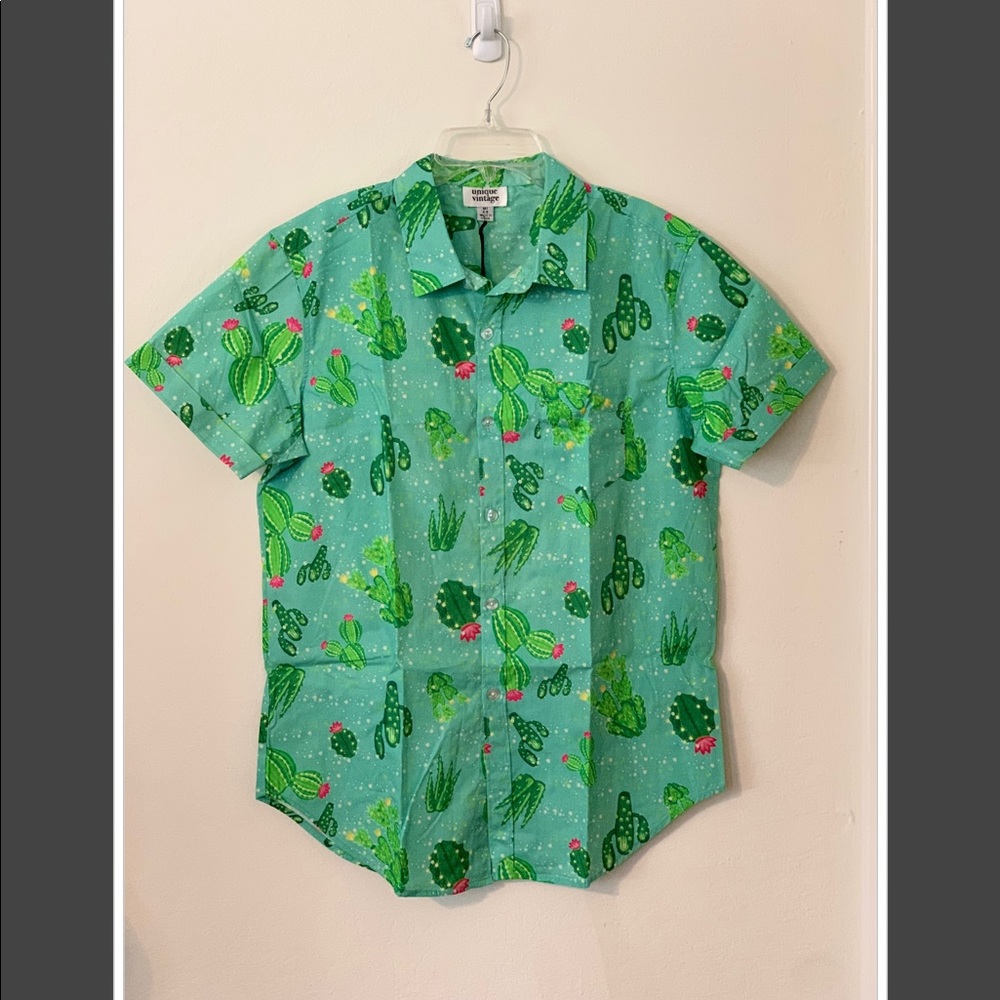 Unique Vintage Mint Cactus Print Men’s Shirt